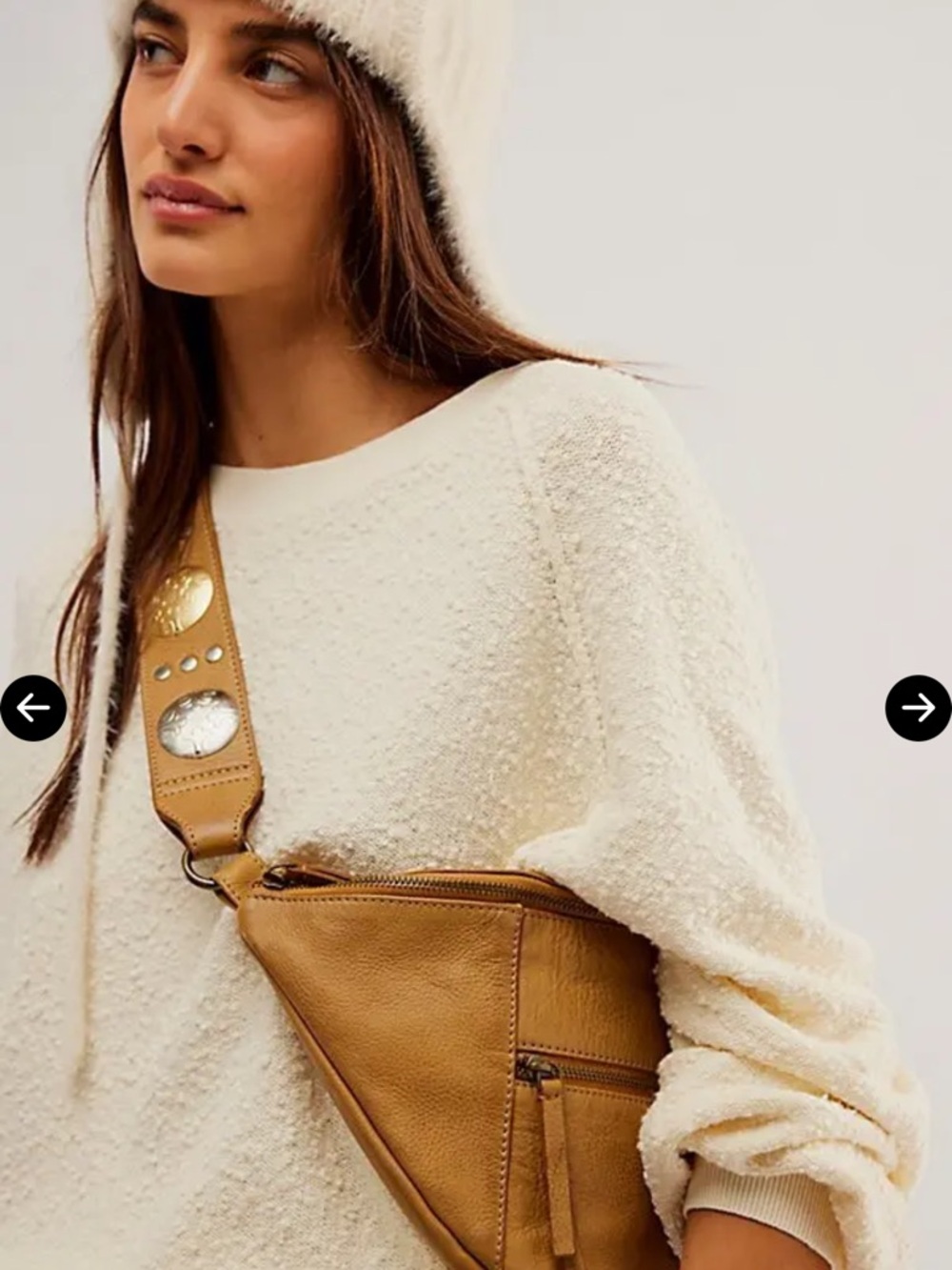 Free People Embellished Leather Sling Bag- Tan combo